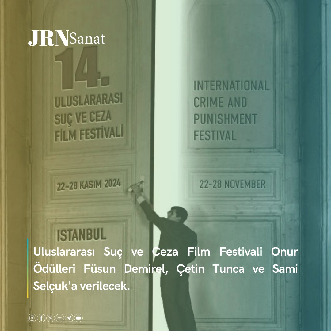 jrnsanat's tweet photo. 22-28 Kasım tarihlerinde 14'üncüsü düzenlenecek olan Uluslararası Suç ve Ceza Film Festivali’nin Sinema Onur Ödülü oyuncu Füsun Demirel’e, Sinemaya Katkı Ödülü görüntü yönetmeni Çetin Tunca’ya ve Akademik Onur Ödülü Prof. Dr. Sami Selçuk’a verilecek.
#icapff #HerkesİçinAdalet https://t.co/mCT3f5KzUx