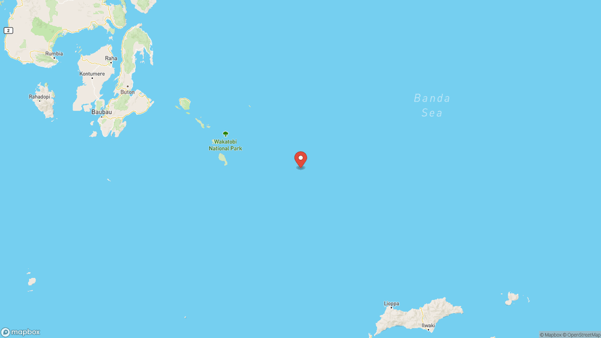 QuakeAlerts's tweet image. A magnitude 6.1 earthquake took place in the Banda Sea at 09:28 UTC (5 minutes ago). The depth was 586.1km and was reported by GFZ. #earthquake #earthquakes #Baubau #Indonesia