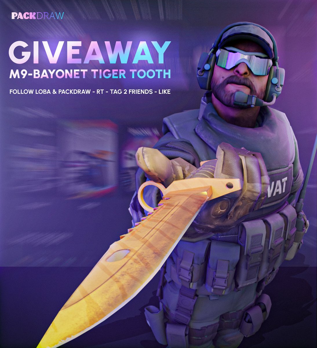 🎁 M9 TIGER TOOTH FACTORY NEW GIVEAWAY ($1400) 🎁

To enter :    

- Follow <a href="/PackDraw/">PackDraw</a> + <a href="/LobanjicaCS/">Lobanjica</a>
- RT + like 
- Tag 2 friends 🫂
- Sign up : packdraw.com/?ref=loba (code LOBA)

Winner picked in 15 days, good luck everyone 🥳