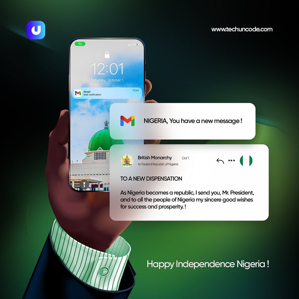 techuncode's tweet image. 64 years since we got that mail!
Happy Independence Nigeria 🇳🇬
#Techuncode #Nigeria #independenceday