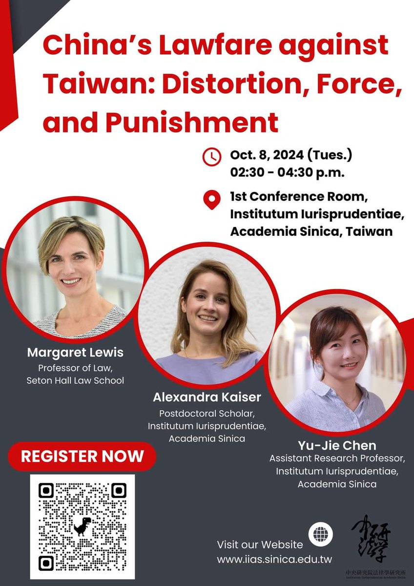 Emily Y. Wu (@emilyywu) on Twitter photo Next week Oct 8 at <a href="/AcadSinica/">中央研究院 Academia Sinica</a>: "China’s Lawfare against Taiwan: Distortion, Force, and Punishment" featuring <a href="/MargaretKLewis/">Maggie Lewis</a> <a href="/yujiechentw/">Yu-Jie Chen</a> and Alexandra Kaiser: iias.sinica.edu.tw/event_post/1719 Next week Oct 8 at <a href="/AcadSinica/">中央研究院 Academia Sinica</a>: "China’s Lawfare against Taiwan: Distortion, Force, and Punishment" featuring <a href="/MargaretKLewis/">Maggie Lewis</a> <a href="/yujiechentw/">Yu-Jie Chen</a> and Alexandra Kaiser: iias.sinica.edu.tw/event_post/1719