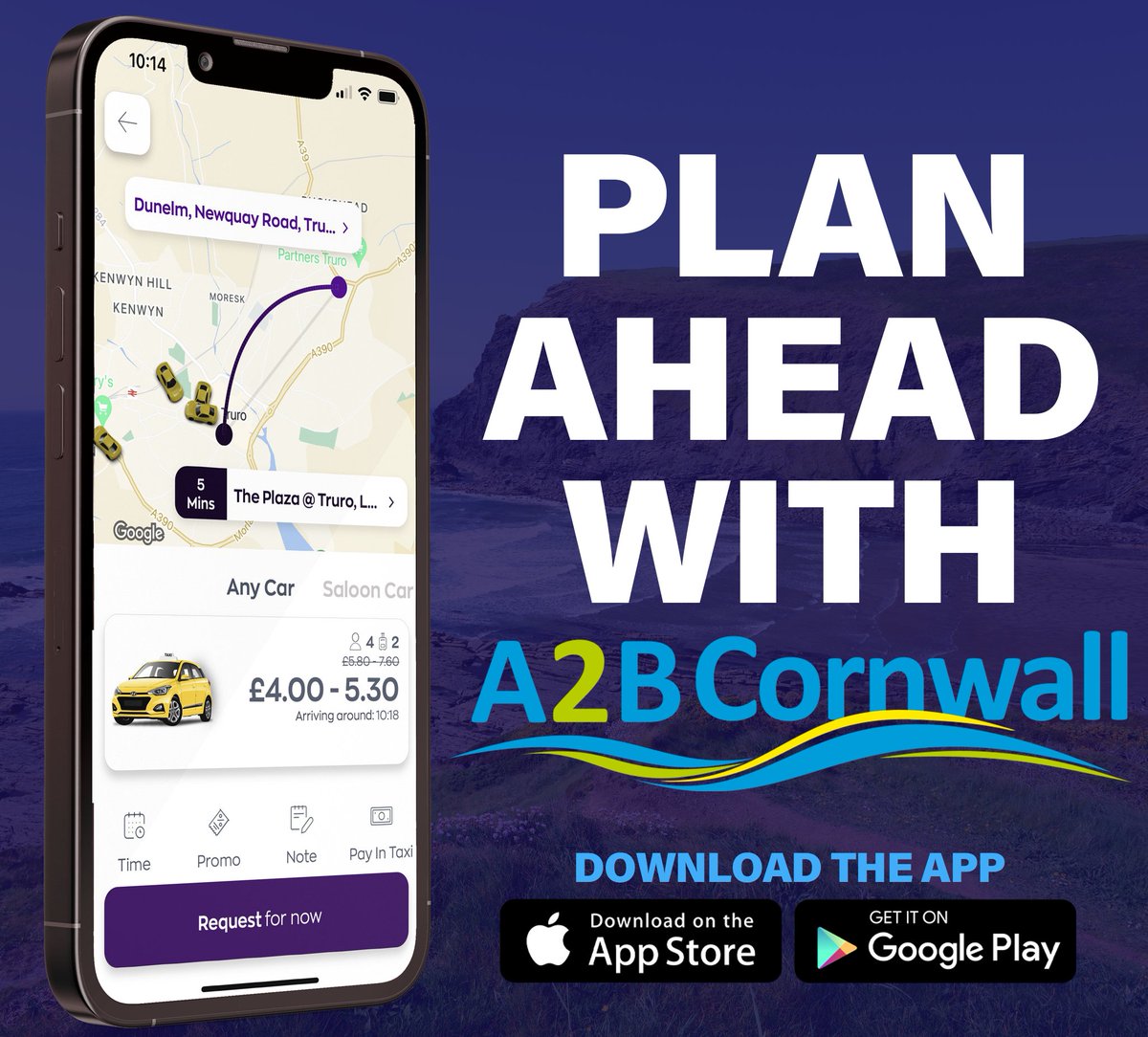Get an instant fare estimate and track your taxi in real time. No more guessing—just simple, reliable rides with A2B. 📱

📲 Download our app bit.ly/A2BTaxis
📞 01326 505050
🌐 a2btaxistruro.com
-
-
-
-
#A2B #A2BTaxis #Taxi #App #Download #Cornwall #A2BTruro #Points
