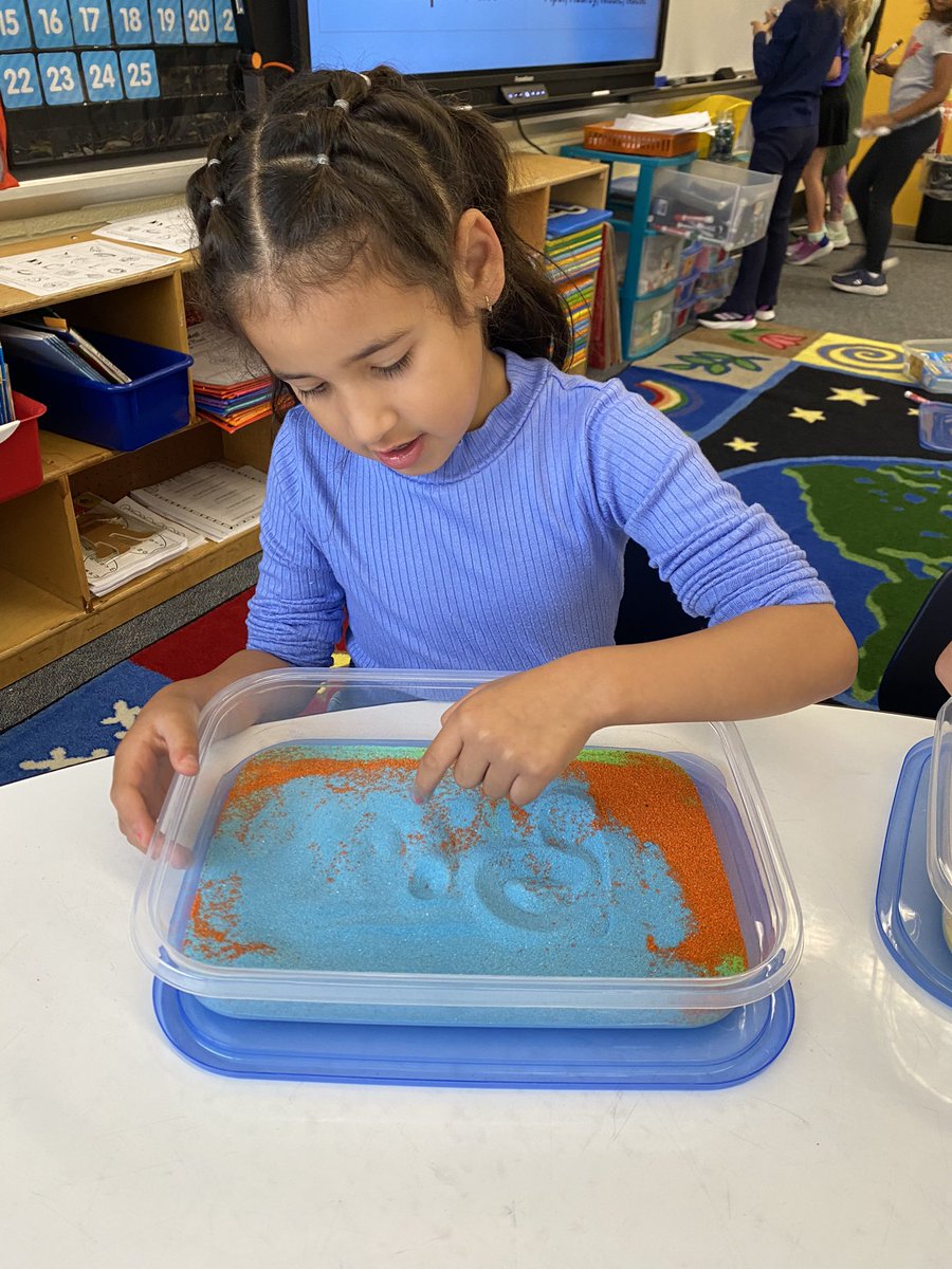 MrsDonovan5's tweet photo. We weren’t at the beach, but we still had fun in the sand. Practicing our trick and sight words during small group 🏖️ @melandyk @JOlsyn1109 @MountOliveTSD https://t.co/LGu2F5NPBK