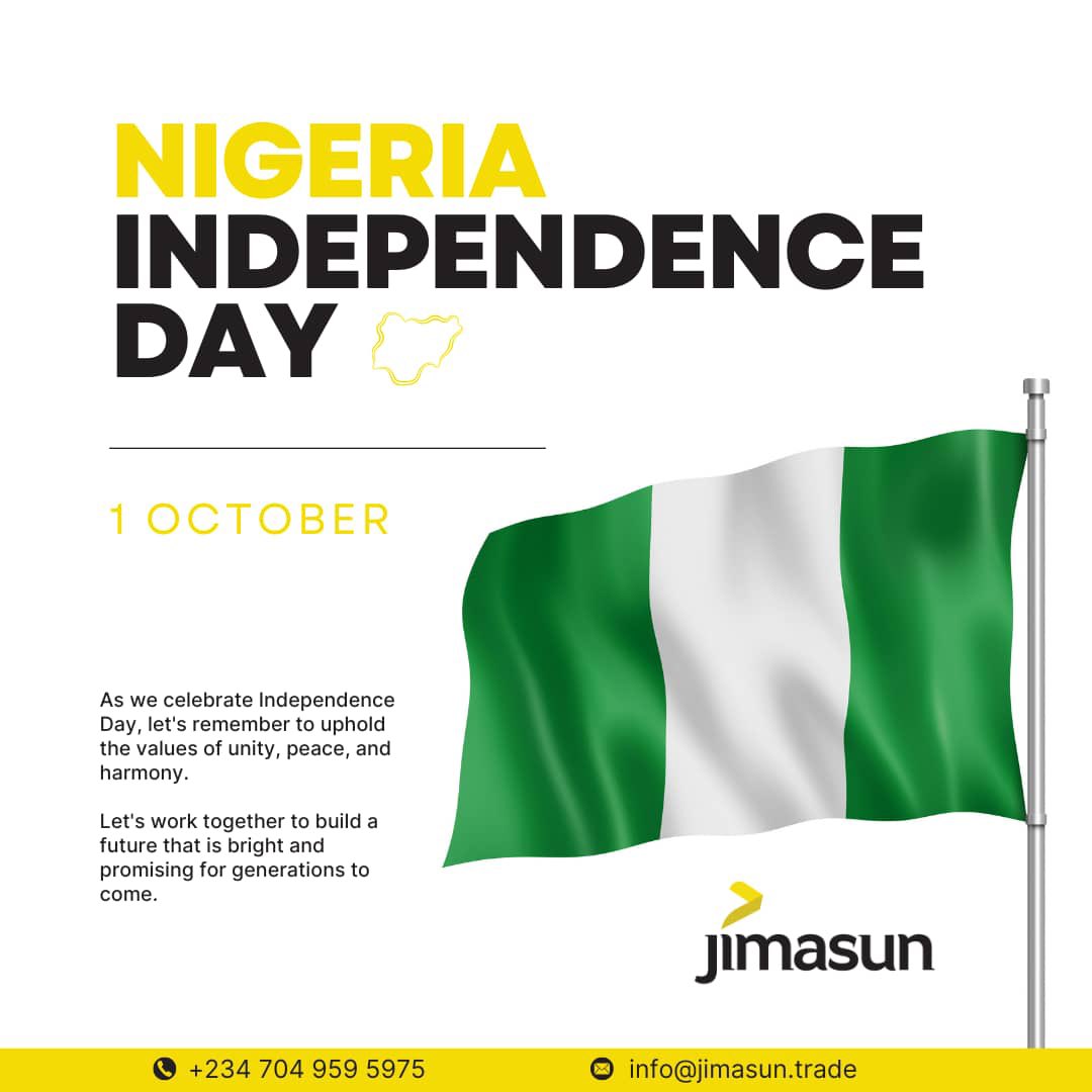 JimasunLogistic's tweet image. Today We Honour Our Nation's Independence Day with Jimasun.

We're proud to be a part of this great nation and committed to delivering your packages with speed and reliability.

#NigeriaIndependenceDay #Jimasun #FreightDelivery #ProudToBeNigerian