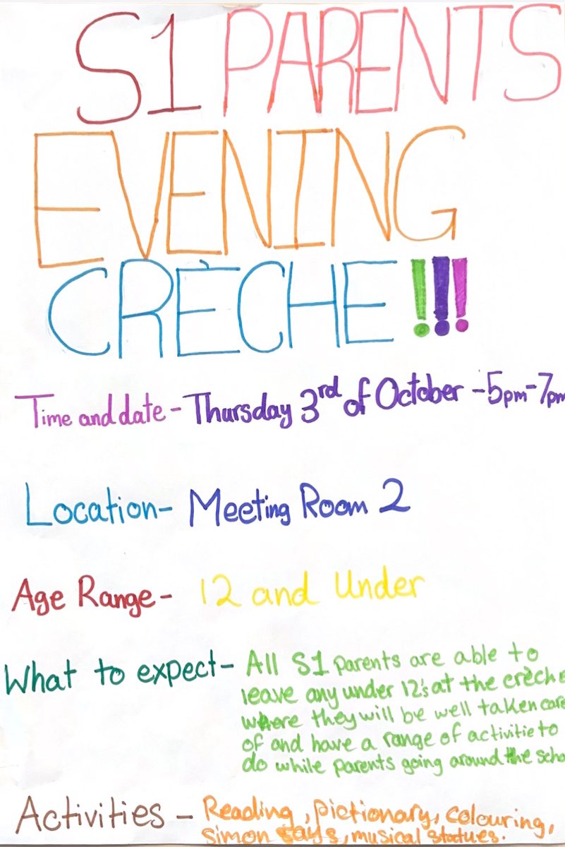 lhsmodstuds's tweet photo. The Childcare class are offering a crèche at S1 parents’ evening to help with childcare so you can attend appointments. We are limited to 16 spaces. If you would like to book a slot please do so using the parent booking system. @LibertonHS https://t.co/k1MUNanpck