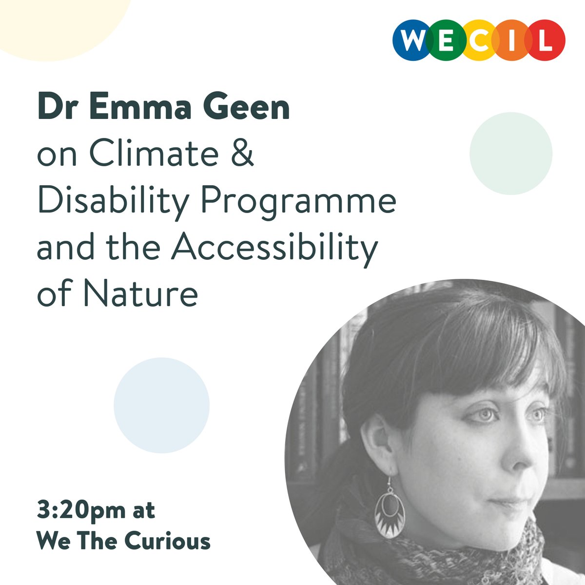 WECILBristol's tweet photo. We’re excited to welcome Dr. Emma Geen to our Access All Area event at 3:20pm!
Emma, a leader in disability climate justice, will speak on the Climate & Disability Programme and the Accessibility of Nature.
Book a ticket now: https://t.co/SojqOE4aTI
#AAAEvent #ClimateJustice https://t.co/QdCTDnEwXn