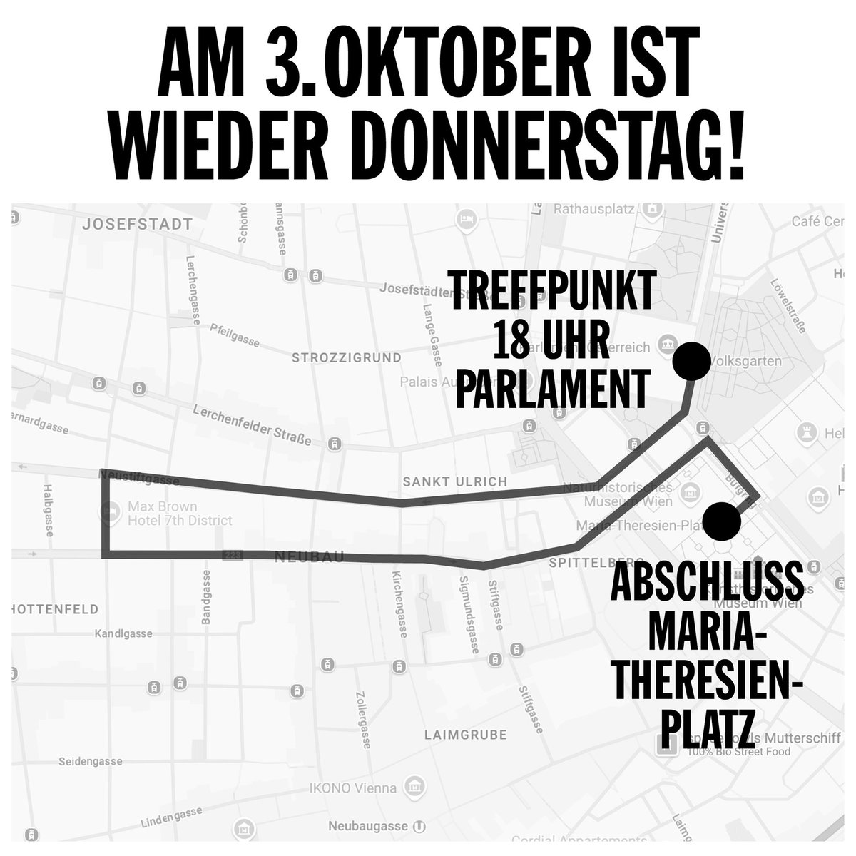 Route! Route! Route! Kommt alle, wir sind zusammen gegen Rechts! Bringt eure Omas, eure Geschwister, eure Chosen Family eure Nachbar:innen, eure Besties! 

#wiederdonnerstag
#fixzamgegenrechts