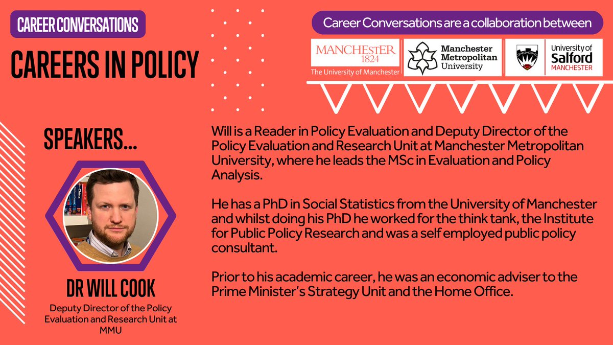 Researcher Development @ University of Manchester (@uomresdev) on Twitter photo 📢Another new speaker for the "Careers in Policy" Monthly Career Conversation! Dr Will Cook will be joining us. 
📅Wed 9 October 2024  
⏰12:00PM - 13:00PM  
🎟️forms.office.com/e/0q5fbQPvKA 📢Another new speaker for the "Careers in Policy" Monthly Career Conversation! Dr Will Cook will be joining us. 
📅Wed 9 October 2024  
⏰12:00PM - 13:00PM  
🎟️forms.office.com/e/0q5fbQPvKA