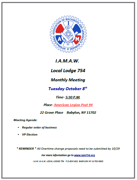 October 8th is the VP Election and General monthly meeting.