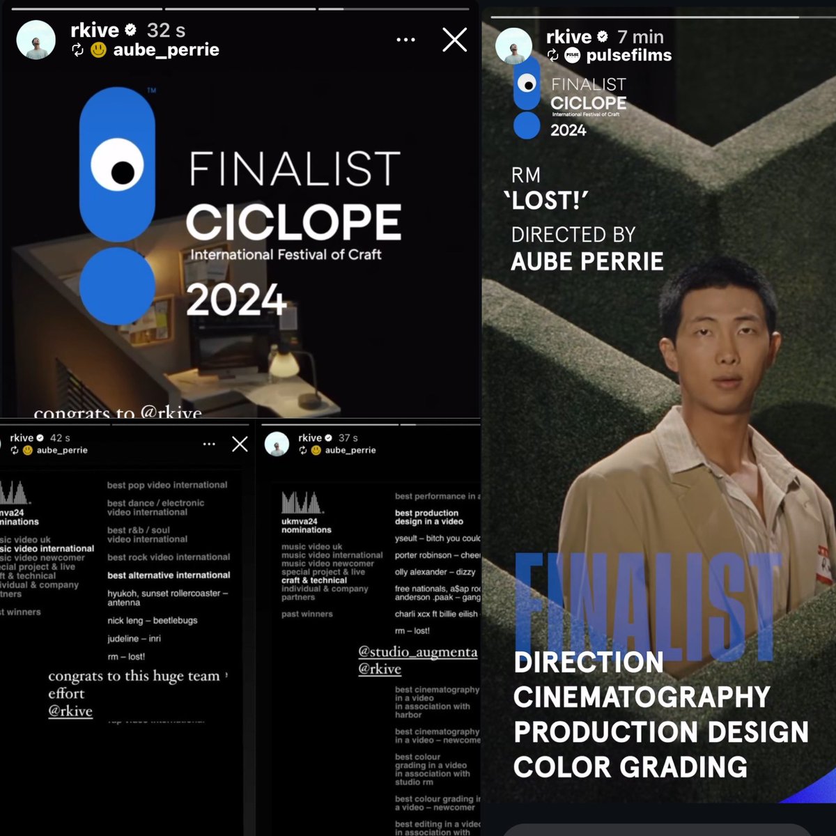 sugamihoney's tweet photo. — Namjoon compartiendo en sus historias que fue nominado primero con LOST! en UKMVA y ahora en los Ciclope International Festival of Craft 2024, su trabajo esta siendo reconocido mundialmente y él merece todo el amor del mundo 😭💜

CONGRATULATIONS RM
CONGRATULATIONS TEAM RM https://t.co/PO9RvDiG4K