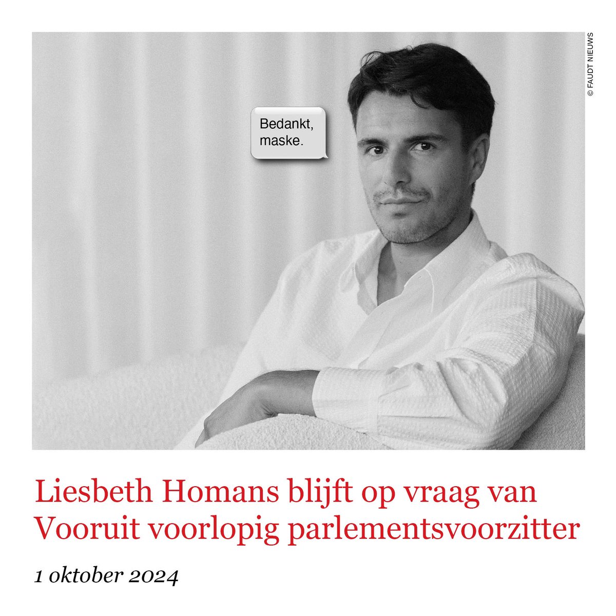 Liesbeth Homans blijft op vraag van 
Vooruit voorlopig parlementsvoorzitter 

1 oktober 2024
#faudtnieuws <a href="/tijd/">De Tijd</a>