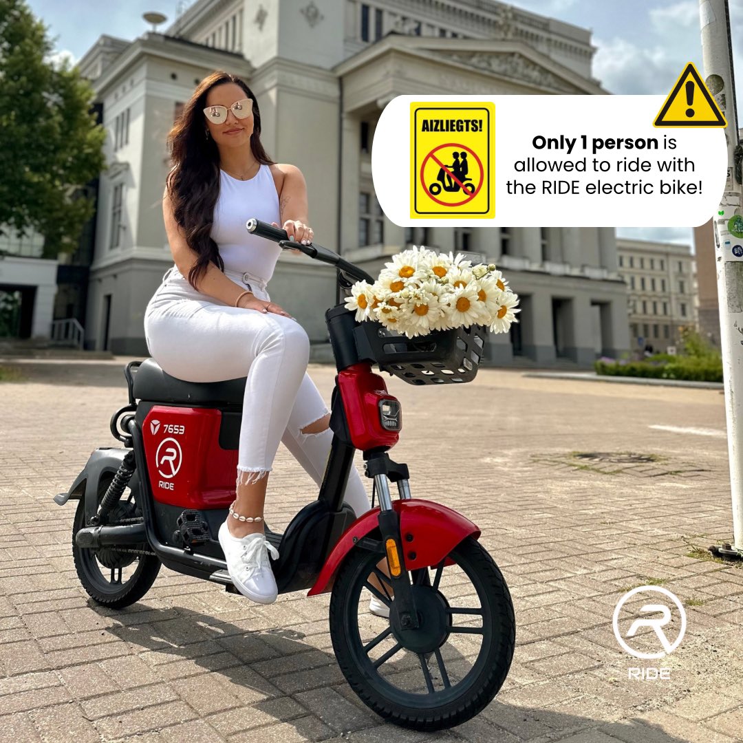 RideMobility's tweet photo. ⚠️Only one person is allowed to ride a RIDE electric bicycle.
Please carefully read the following Terms and Conditions of use of the electric bicycle on the RIDE Mobility website: https://t.co/g21wlTJepO 🚲 https://t.co/suTwHF8yPS