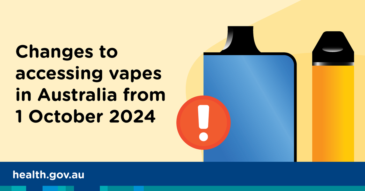 Australian Department of Health and Aged Care (@healthgovau) on Twitter photo From 1 October 2024, people 18 years & older can buy vapes with up to 20 mg/mL of nicotine from a participating pharmacy without a prescription, where state & territory laws allow.
Learn more at 💻 tga.gov.au/products/unapp… From 1 October 2024, people 18 years & older can buy vapes with up to 20 mg/mL of nicotine from a participating pharmacy without a prescription, where state & territory laws allow.
Learn more at 💻 tga.gov.au/products/unapp…