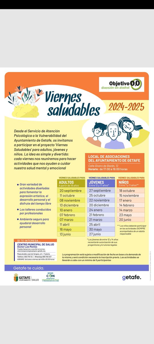 Viernes saludables para adultos/as, jóvenes y niños/as