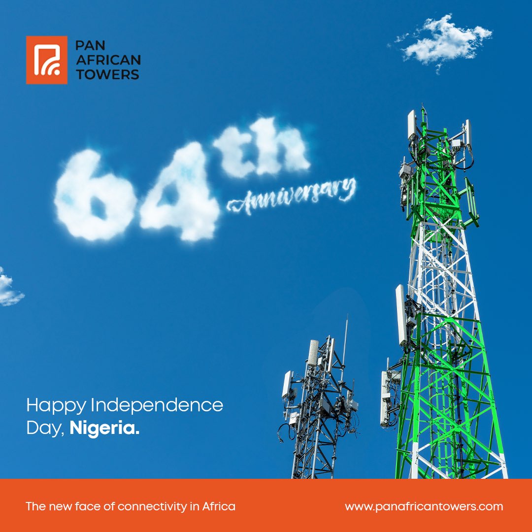 As we celebrate 64 years of Nigeria’s independence, we remain committed to building the backbone of a connected future.
Here's to a future where we rise together, stronger and more connected.
Happy Independence Day, Nigeria!

#Nigeria #IndependenceDay2024 #PAT #PanAfricanTowers