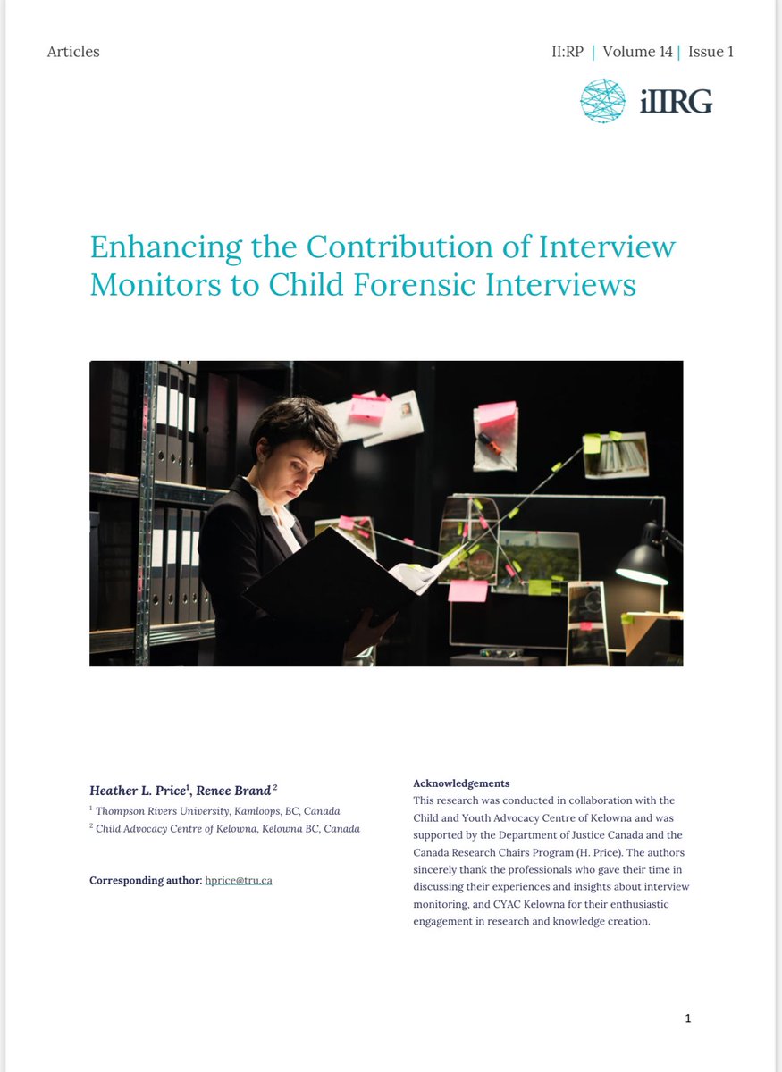 📣 NEW OPEN-ACCESS ARTICLE 📣

Enhancing the Contribution of Interview Monitors to Child Forensic Interviews

Authors: Heather Price and Renee Brand

Read the paper here: iiirg.org/resources/ii-r…
