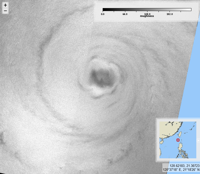 CYMS Cyclone Monitoring Service by Sentinel-1 (@cyms_s1) on Twitter photo Typhoon #Krathon, western Pacific. <a href="/ESA_EO/">ESA Earth Observation</a> acquisitions on 2024/09/30, 22:01 UTC, for #2024SHOC from <a href="/CopernicusEU/">Copernicus EU</a> #Sentinel1 A. Max sustained wind velocities (left) reaching nearly 60 m/s, derived from SAR sea surface roughness (right). Typhoon #Krathon, western Pacific. <a href="/ESA_EO/">ESA Earth Observation</a> acquisitions on 2024/09/30, 22:01 UTC, for #2024SHOC from <a href="/CopernicusEU/">Copernicus EU</a> #Sentinel1 A. Max sustained wind velocities (left) reaching nearly 60 m/s, derived from SAR sea surface roughness (right).