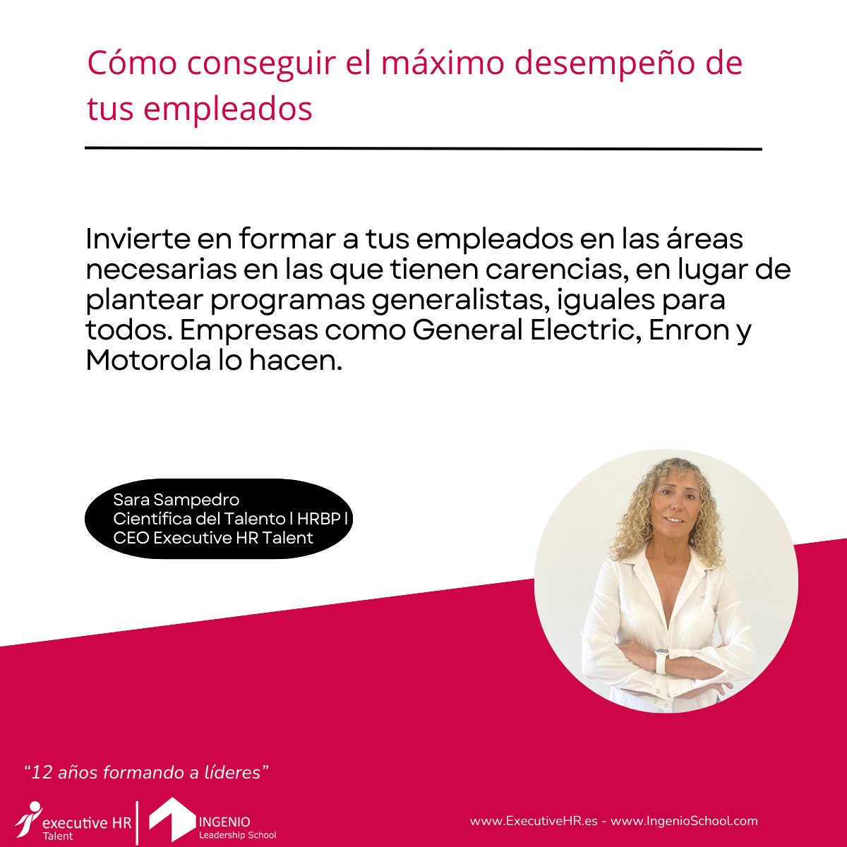 SaraSampedro21's tweet photo. Si realmente deseas desarrollar el talento de tus empleados hasta su máximo potencial, fórmales en las competencias que tengan necesidades específicas. La formación generalitsta, el "café para todos" no es suficiente para alcanzar la excelencia.
#talento #desempeño #liderazgo https://t.co/HhGNSltLJt
