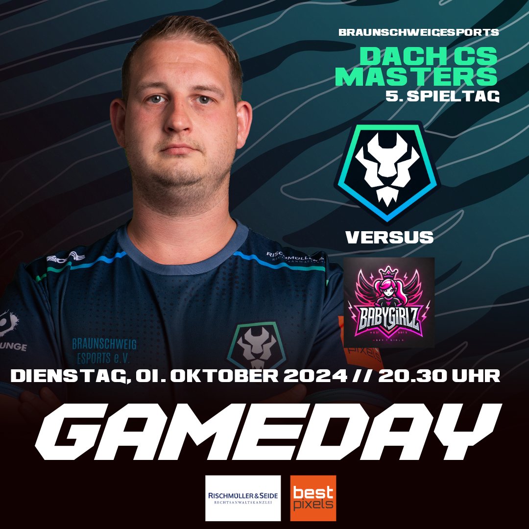 Es ist Gameday!
Heute geht es gegen BabyGirlz um wichtige Punkte, um den Anschluss an die PlayOff-Plätze zu halten. 
Leider können wir euch bislang noch keinen Stream für heute Abend anbieten. #braunschweig #esports #cs2