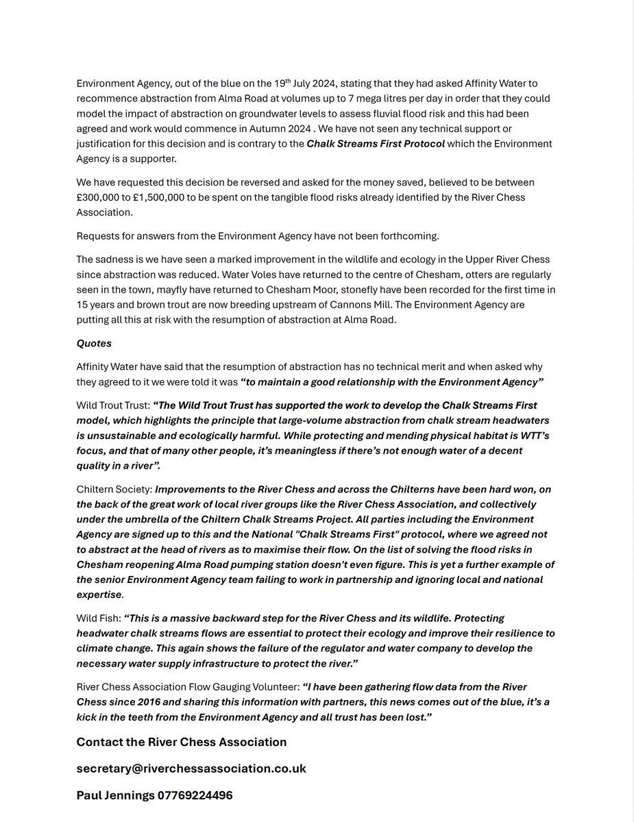 Feargal Sharkey (@feargal_sharkey) on Twitter photo Environment Agency balls-up number 74,367,572
<a href="/EnvAgency/">Environment Agency</a> is demanding the decimation of the River Chess one of the rarest rivers on earth.
There are but 225 chalk streams on the entire planet, the rarest river systems on earth and 85% of them are to be found in southern Environment Agency balls-up number 74,367,572
<a href="/EnvAgency/">Environment Agency</a> is demanding the decimation of the River Chess one of the rarest rivers on earth.
There are but 225 chalk streams on the entire planet, the rarest river systems on earth and 85% of them are to be found in southern