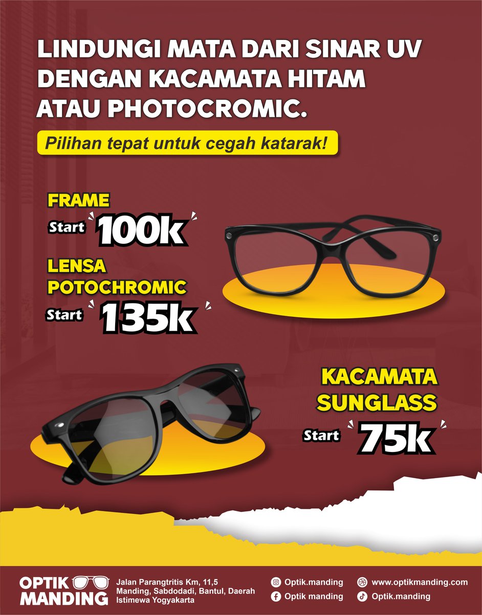 Optik_Manding's tweet photo. Tahukah kamu, ternyata Semakin lama mata kamu terpapar sinar UV, maka semakin tinggi risiko terbentuknya katarak lho.

Yuk, jaga kesehatan mata kamu dengan lensa anti UV dari Optik Manding

Datang ke Optik Manding dan temukan kacamata impianmu. 🕶️✨ https://t.co/RLyHDfpvD0