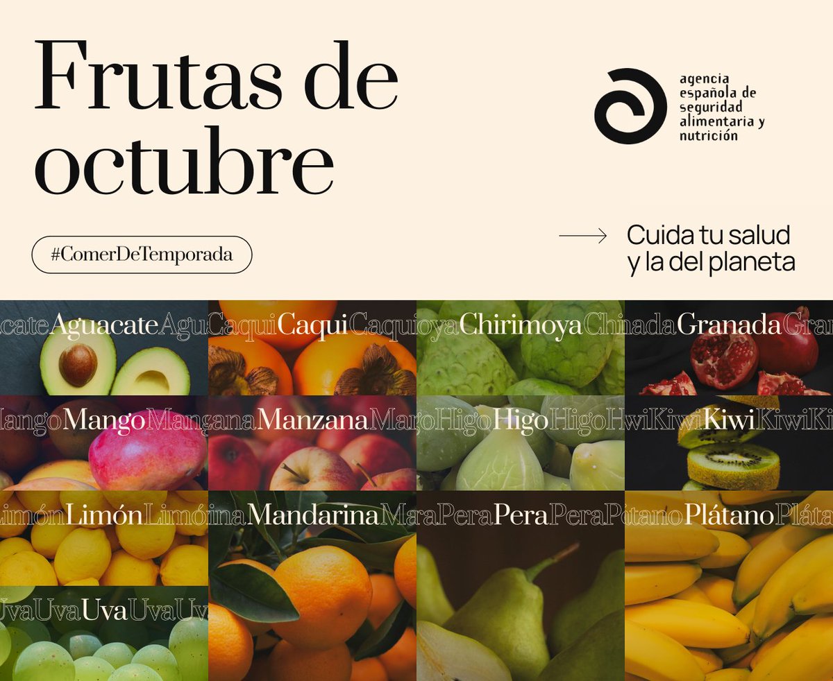 🍂🍇En octubre disfruta de la granada, los higos o la chirimoya. Los paisajes cambian y a los mercados llegan frutas nuevas de las que disfrutar. 
#ComerDeTemporada es bueno para tu salud y la del planeta. 
<a href="/MSocialGob/">Ministerio de Derechos Sociales, Consumo y A2030</a>