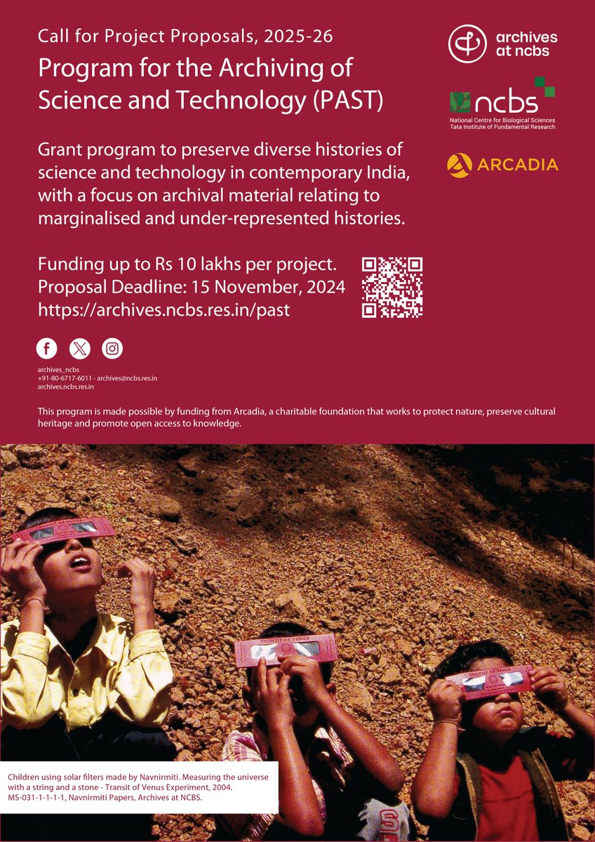 Archives at NCBS (@archives_ncbs) on Twitter photo 📢 Exciting opportunity! The Archives at NCBS is now inviting applications for projects that enable digital access to rare and endangered collections documenting under-represented histories in STEM in India (1850-1995) #STEMhistory
<a href="/NCBS_Bangalore/">National Centre for Biological Sciences</a> <a href="/BLiSC_India/">Bangalore Life Science Cluster (BLiSC)</a> <a href="/ArcadiaFund/">Arcadia Fund</a>
1/n 📢 Exciting opportunity! The Archives at NCBS is now inviting applications for projects that enable digital access to rare and endangered collections documenting under-represented histories in STEM in India (1850-1995) #STEMhistory
<a href="/NCBS_Bangalore/">National Centre for Biological Sciences</a> <a href="/BLiSC_India/">Bangalore Life Science Cluster (BLiSC)</a> <a href="/ArcadiaFund/">Arcadia Fund</a>
1/n