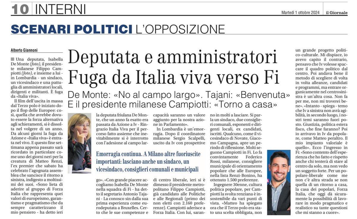 Lascio <a href="/ItaliaViva/">Italia Viva</a> e aderisco a <a href="/forza_italia/">Forza Italia</a> , al <a href="/ilgiornale/">ilGiornale</a> ho spiegato brevemente le ragioni di questa scelta