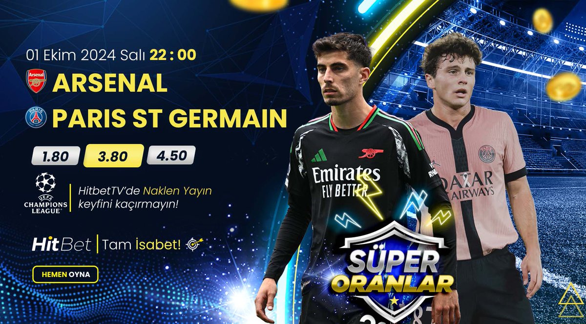 Hitbetcom9's tweet photo. #Arsenal ⚜ #ParisSaintGermain karşılaşması #UEFAŞampiyonlarLigi  heyecanı ile bu akşam saat 22:00'da #Hitbet'te!

🌐Güncel Giriş : https://t.co/QeCaQ39se8

📺Maç Yayınları  : https://t.co/WM2lR9mXfX

🎯#Hitbet #Tamisabet https://t.co/HAiHywqO1V
