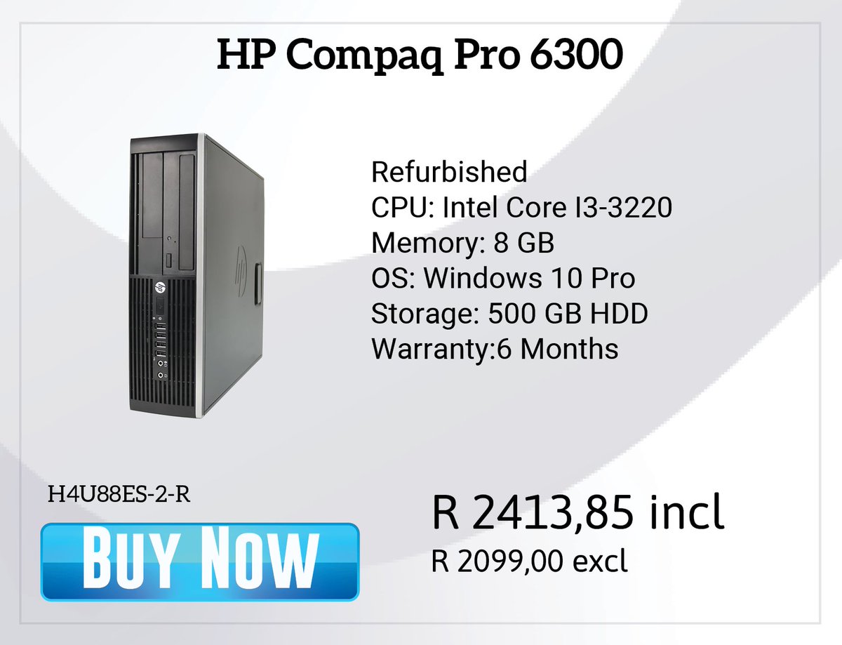 Partserve's tweet image. Dell OptiPlex 3040 (PCDELO3040-1-10)
HP Compaq Pro 6300 (H4U88ES-2-R)
HP 280 G2 Microtower (V7Q91EA-1-R)
Dell OptiPlex 3050 (PCDELO3050-2-10)

#Dell #HP #OptiPlex #Compaq #DailyDeals #Partserve #BusinessDesktops #TechOffers #WorkEfficiency