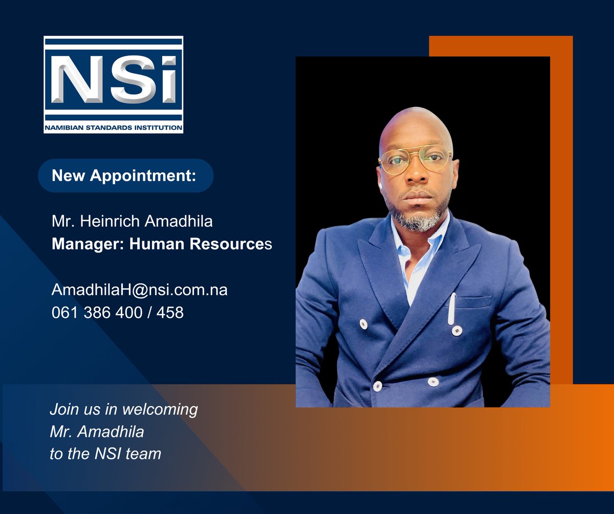 Join us in welcoming Mr. Heinrich Amadhila on his appointment as Manager: Human Resources effective 01 October 2024