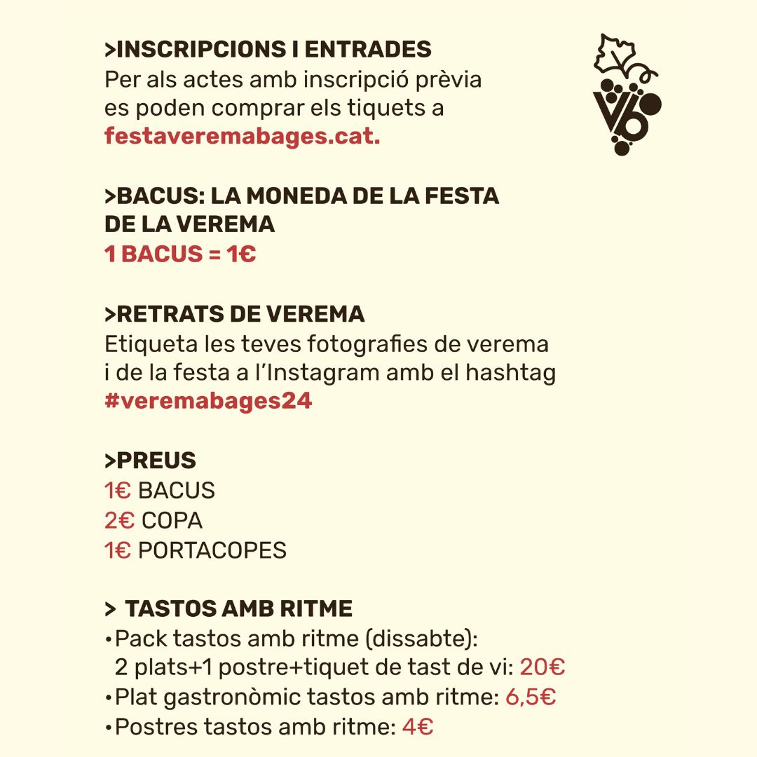 xasacc's tweet photo. Diumenge 6 d'octubre continua la @VeremaBages amb la fira de verema, així com tastos de vins i productes de proximitat i concerts. 

A https://t.co/3MZZj8uBRi teniu tota la informació i us podeu inscriure a les activitats amb reserva prèvia. https://t.co/C7PhUE1Tss