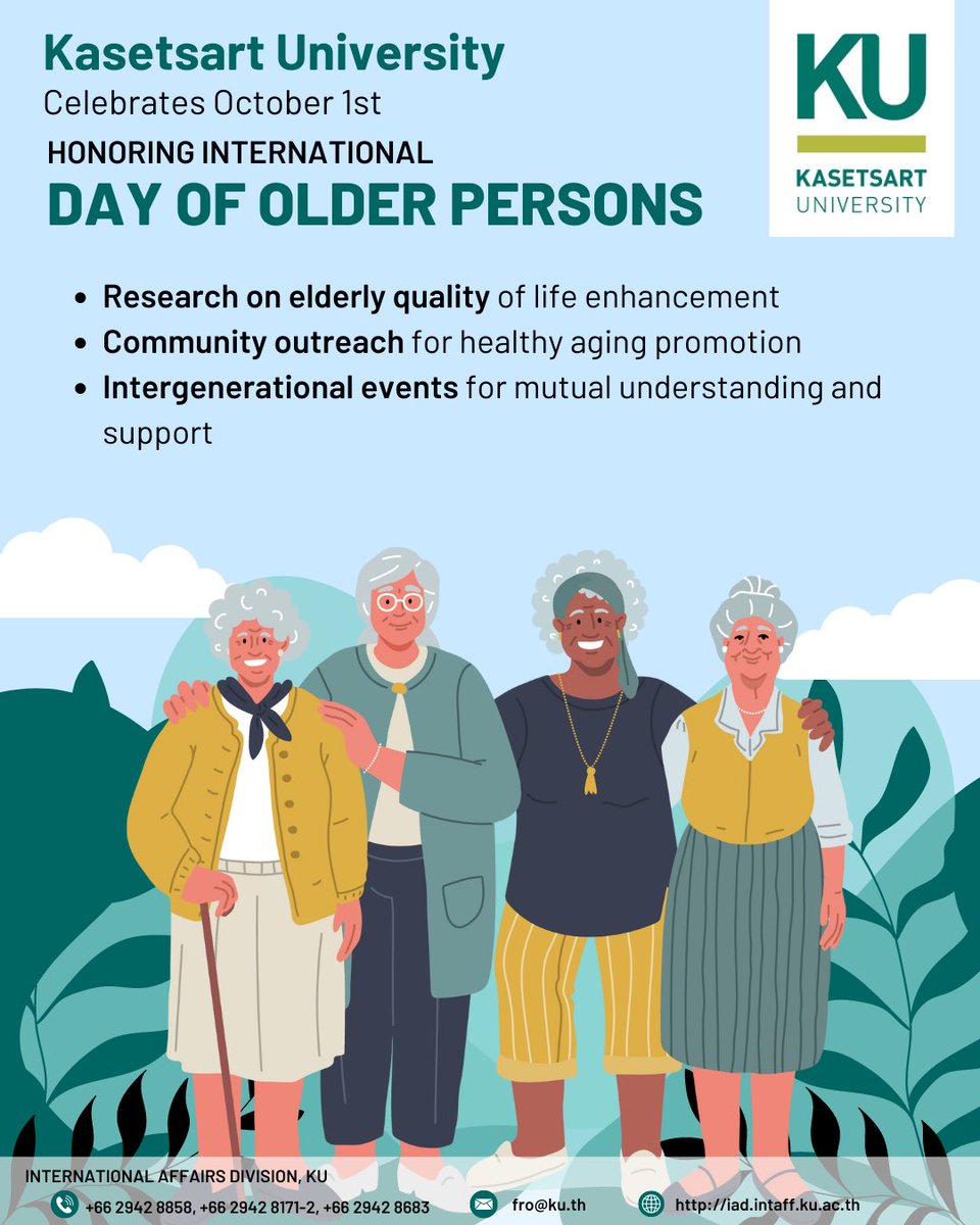 kasetsart_r's tweet photo. October, 1st annually is International Day of Older Persons.

#วันผู้สูงอายุสากล #ผู้สูงอายุ #ผู้สูงวัย #InternationalDayofOlderPersons #IADKU #InternationalAffairsDivision https://t.co/qSNlQUl7wc