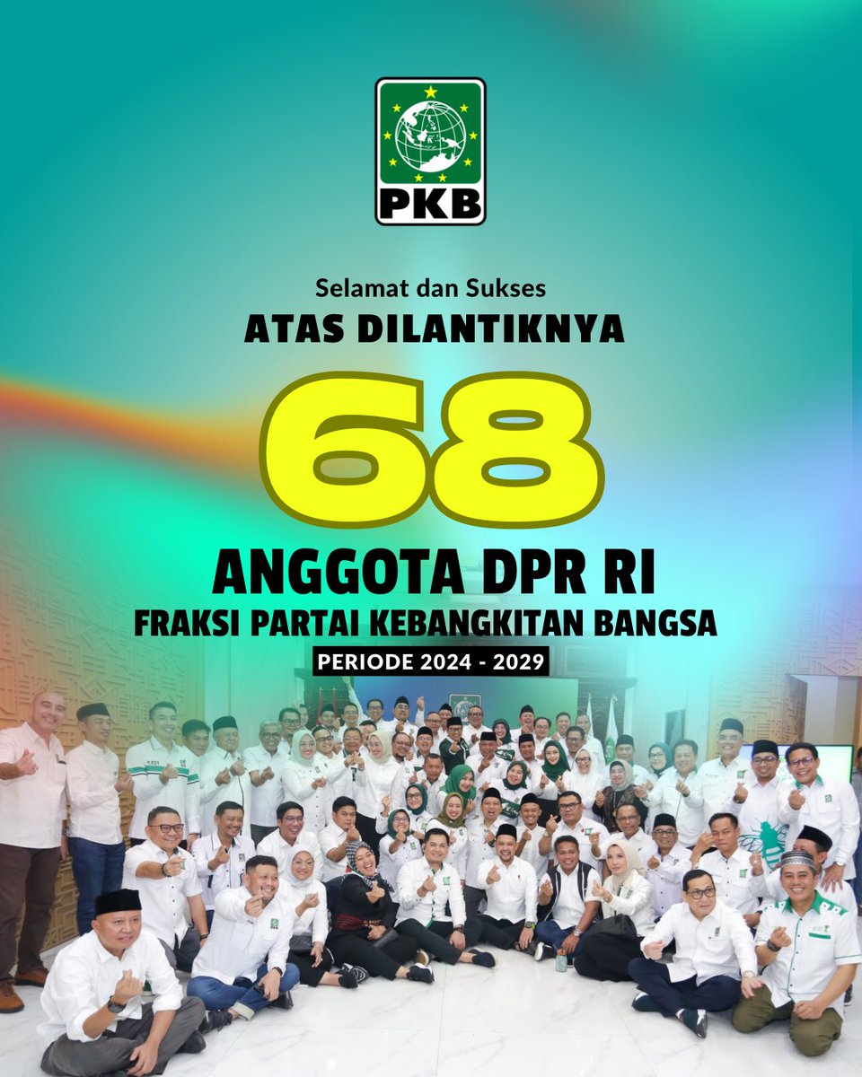 Selamat untuk 68 anggota DPR RI Fraksi PKB 2024-2029! 

Saatnya bergerak bersama rakyat, membangun Indonesia yang lebih kuat dan berdaulat! 💪 

#PKBSolusiBangsa #BersatuBerdaulat