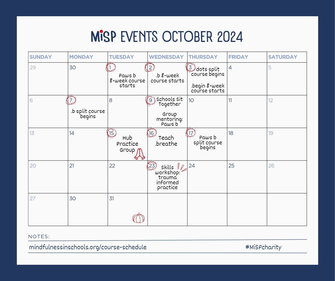 Discover all the ways to begin or continue your mindfulness in schools journey this October: mindfulnessinschools.org/course-schedul… #Mindfulness #MiSPcharity #TeachMindfulness