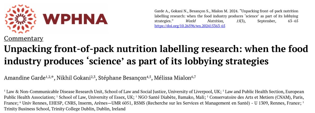 Besançon Stéphane (@stephbesancon) on Twitter photo 🔴Our last paper just published in <a href="/WPHNA/">World Public Health Nutrition Association</a> with @MIALONMelissa @AmandineGarde <a href="/NikhilGokani/">Nikhil Gokani</a>
"Populist, industry led tropes, should not be
masquerading as scientific research intended to inform public health policy"
👉worldnutritionjournal.org/index.php/wn/a… 🔴Our last paper just published in <a href="/WPHNA/">World Public Health Nutrition Association</a> with @MIALONMelissa @AmandineGarde <a href="/NikhilGokani/">Nikhil Gokani</a>
"Populist, industry led tropes, should not be
masquerading as scientific research intended to inform public health policy"
👉worldnutritionjournal.org/index.php/wn/a…