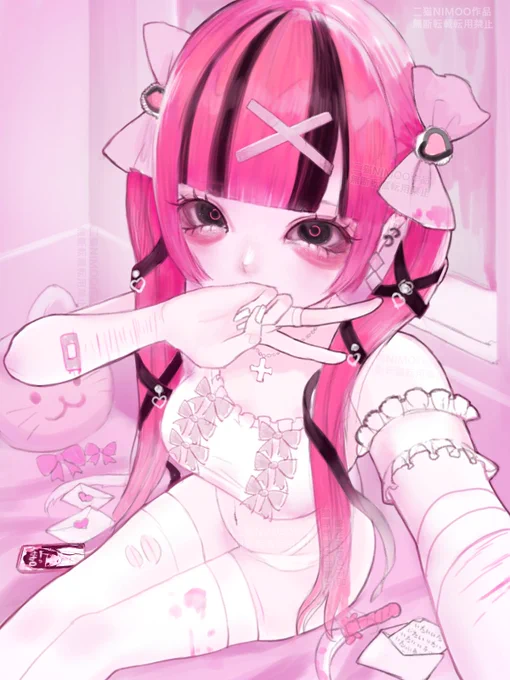 こちらのチャンネルに初投稿、アイコンの絵。そして今回の新刊表紙の子です!#やみかわ #地雷系 #イラスト 
