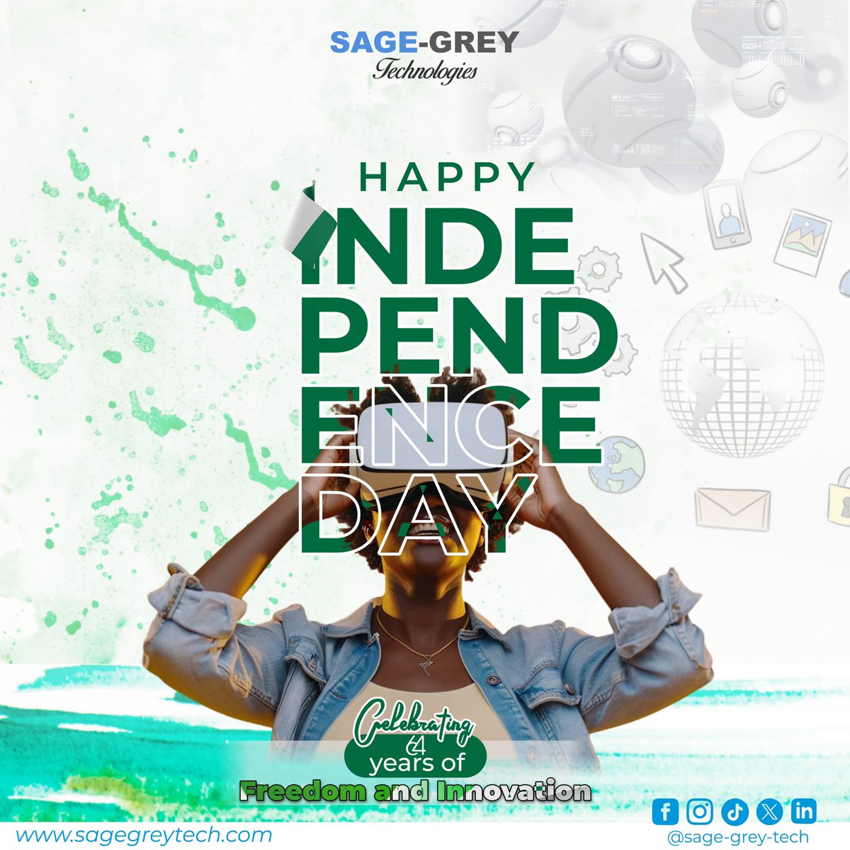 sagegreytech's tweet photo. Celebrating 64 years of freedom and innovation.
Happy Independence Day Nigeria! 🇳🇬
#independenceday #sagegreytech https://t.co/P5ocWBqYhT