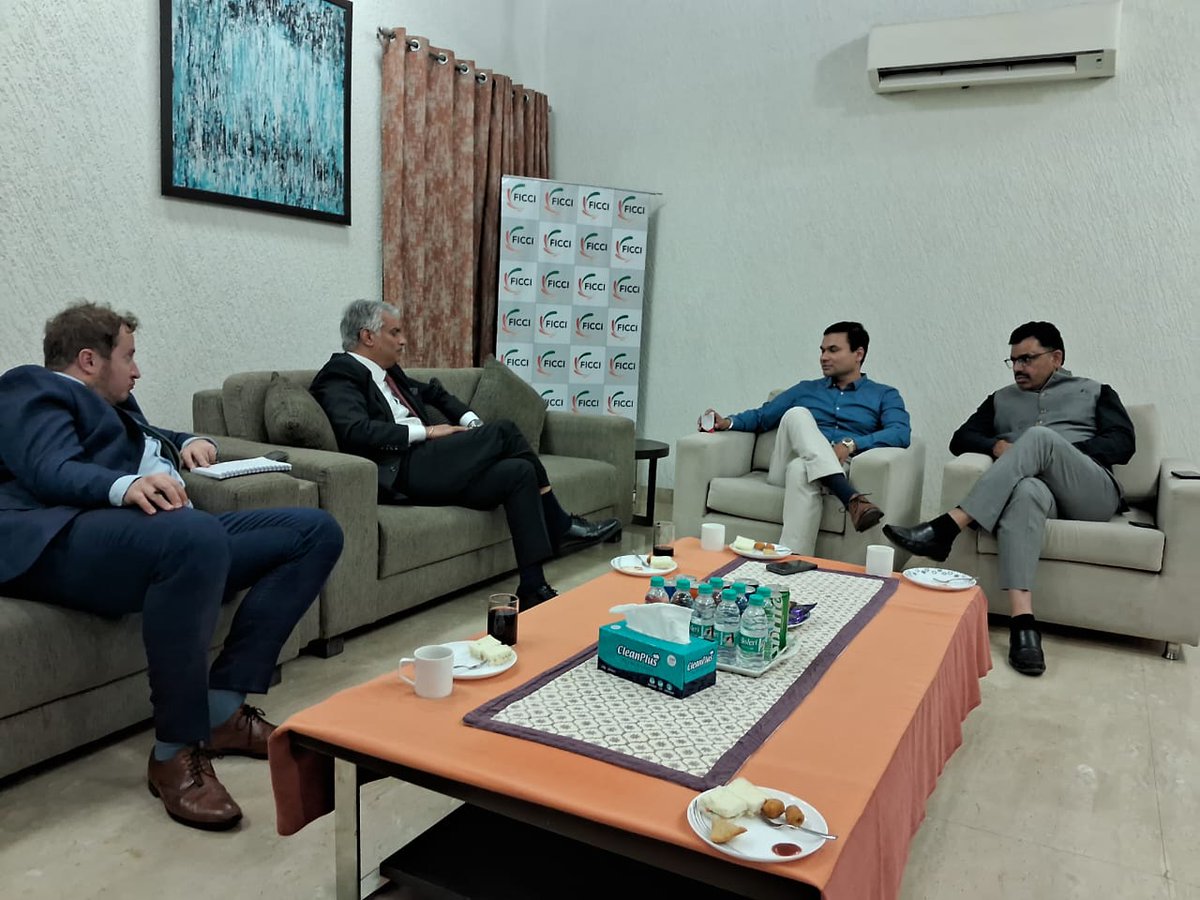 ficci_india's tweet photo. Mr @harjinderkangUK, Britain's Trade Commissioner to South Asia & Deputy High Commissioner to Western India met with Mr @kunalgiani, Convenor, FICCI MP Panel on Global Linkages, and Mr @ErBSYadav4, Convenor, FICCI MP Panel on Human Capital in Bhopal. The discussion focused on enhancing trade, investment, business, and partnership opportunities between Madhya Pradesh and the United Kingdom, laying a strong foundation for future collaboration.

@biztradegovukIN @UKinMumbai @PIBBhopal @JansamparkMP