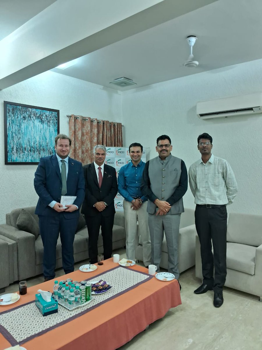 ficci_india's tweet photo. Mr @harjinderkangUK, Britain's Trade Commissioner to South Asia & Deputy High Commissioner to Western India met with Mr @kunalgiani, Convenor, FICCI MP Panel on Global Linkages, and Mr @ErBSYadav4, Convenor, FICCI MP Panel on Human Capital in Bhopal. The discussion focused on enhancing trade, investment, business, and partnership opportunities between Madhya Pradesh and the United Kingdom, laying a strong foundation for future collaboration.

@biztradegovukIN @UKinMumbai @PIBBhopal @JansamparkMP