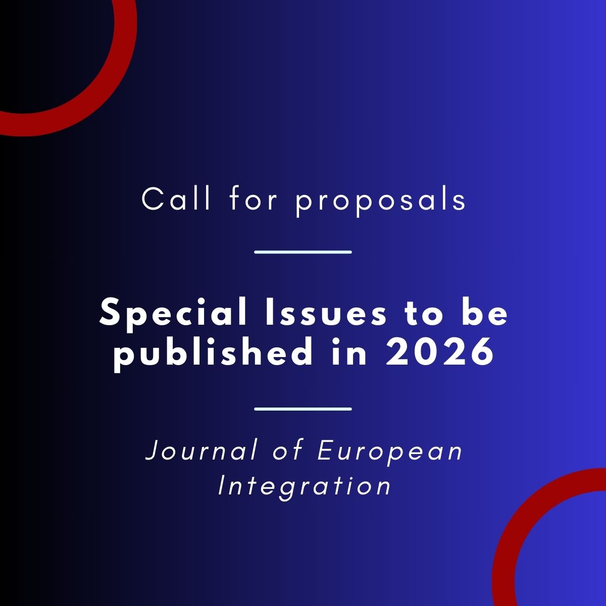 Journal of European Integration (@jei_publication) on Twitter photo ⏰ Call for Proposals for Special Issues to be published in 2026
📝 The JEI invites proposals for SIs to be published in 2026. Proposals on any topic within the scope of the journal are welcome and need to be received by the editorial office (jei@luiss.it) by 31.10.24❗ ⏰ Call for Proposals for Special Issues to be published in 2026
📝 The JEI invites proposals for SIs to be published in 2026. Proposals on any topic within the scope of the journal are welcome and need to be received by the editorial office (jei@luiss.it) by 31.10.24❗