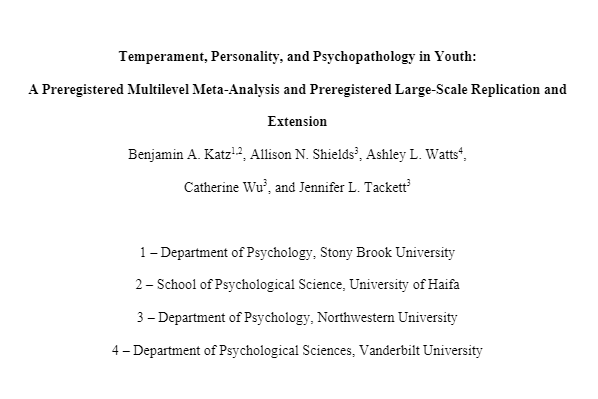 A preprint 4 years in the making. SO proud to present:

"Temperament, Personality, and Psychopathology in Youth: A Preregistered Multilevel Meta-Analysis and Preregistered Large-Scale Replication and Extension"

osf.io/preprints/psya…

1/9