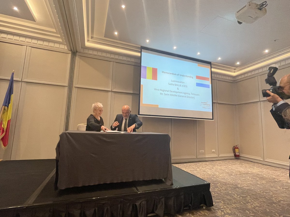 Embassy of Luxembourg in Athens / Amb. E. Cardoso (@luinathens) on Twitter photo Great kick-off to the Trade Mission of the #Luxembourg Chamber of Commerce in Romania. Three days of exploring partnerships in innovation, cyber, space, logistics etc ahead!
<a href="/ccluxembourg/">Chambre de Commerce du Luxembourg</a> <a href="/CCI_Romania/">CCI Romania</a> <a href="/RomLux_Asbl/">RomLux Asbl</a> <a href="/ALivia_Rusu/">Livia Rusu</a> <a href="/Luxinnovation/">Luxinnovation</a> Great kick-off to the Trade Mission of the #Luxembourg Chamber of Commerce in Romania. Three days of exploring partnerships in innovation, cyber, space, logistics etc ahead!
<a href="/ccluxembourg/">Chambre de Commerce du Luxembourg</a> <a href="/CCI_Romania/">CCI Romania</a> <a href="/RomLux_Asbl/">RomLux Asbl</a> <a href="/ALivia_Rusu/">Livia Rusu</a> <a href="/Luxinnovation/">Luxinnovation</a>