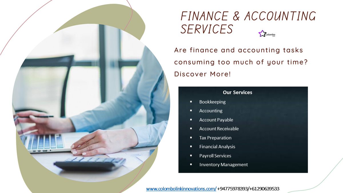 Colombolink's tweet image. Finance &amp;amp; Accounting Services
#SriLankaBPO #OutsourcingservicesSriLanka #BusinessprocessoutsourcingSriLanka #BPOservicesSriLanka #SriLankancallcenter #IToutsourcingSriLanka #CustomerserviceoutsourcingSriLanka #Backofficeoutsourcing #SriLankadataentryservices #virtualassistant