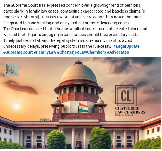 Chatterjee_Law's tweet photo. #SupremeCourt #LegalUpdate #FamilyLaw #JusticeDelayed #FrivolousLitigation #PendencyOfCases #RuleOfLaw #CourtProceedings #LegalReform #TimelyJustice #ExemplaryCosts #LawAndOrder #JudicialSystem #Litigation #CaseBacklog #SpeedyJustice #ChatterjeeLawChambers #Advocates https://t.co/vuLMjYg5g9