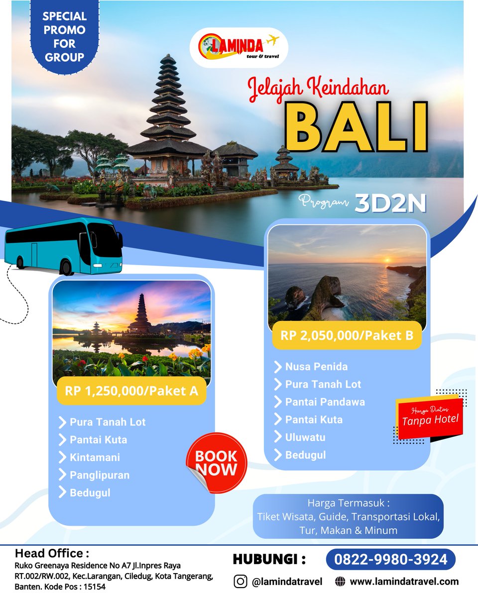 LamindaGroup's tweet photo. 3D2N JELAJAHI KEINDAHAN BALI

Hai sobat Laminda,🤩
Saatnya Liburan bareng keluarga, tersedia paket Special tour selama 3 hari untuk explore beberapa wisata di bali. https://t.co/PFnGFNKeKj