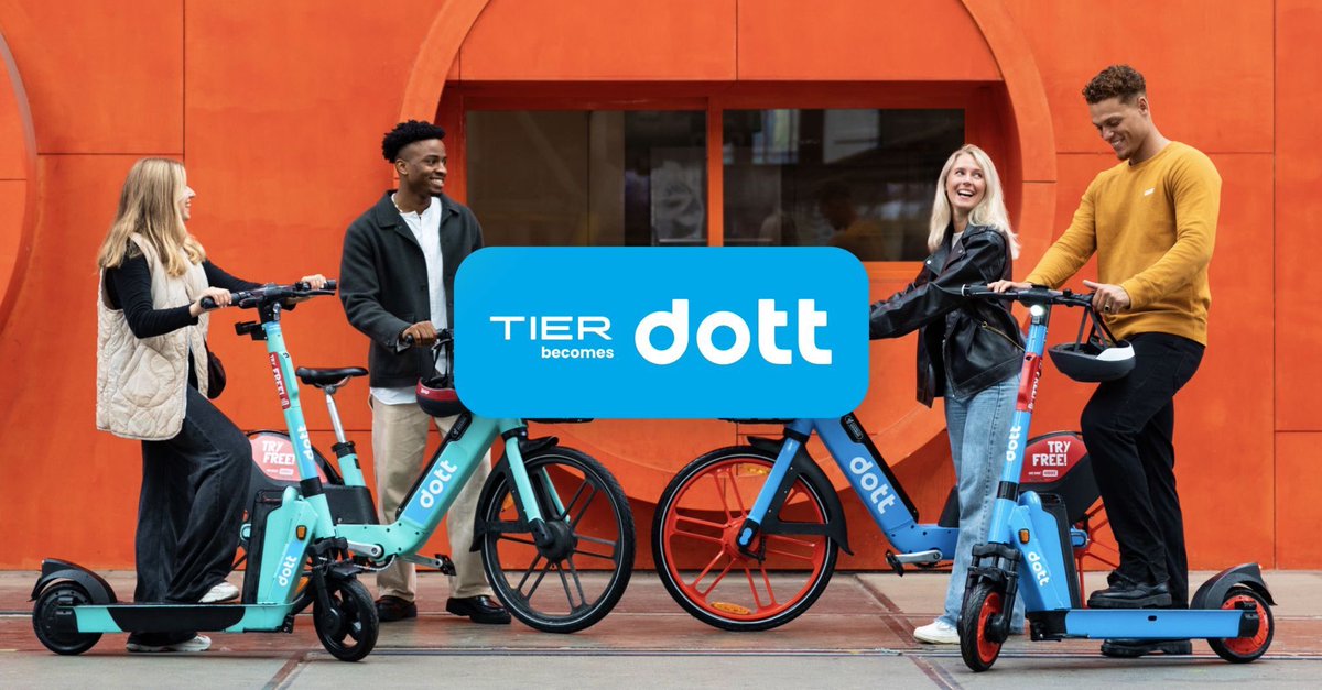 Excited to announce that TIER and Dott are joining forces under one brand, one app: Dott. Now with 250,000 e-scooters &amp; e-bikes across 427 cities in 21 countries. 🌍
Thanks to our amazing teams and our 10M+ users &amp; city partners!
#MobilityForGood #SharedMobility #PublicMobility