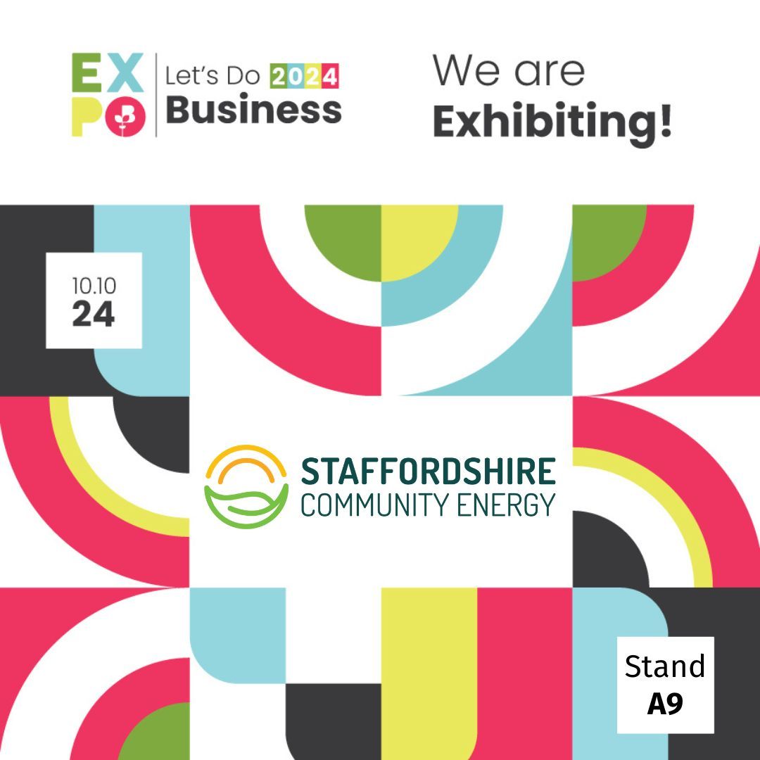 staffsenergy's tweet photo. We'll be at Let's Do Business 10 Oct.  Got a big energy hungry site but not the cap ex to fund lots of solar?  yr site may be suitable for a community energy project.  Plus, we'll shortly be launching a community share offer - find out more on our stand A9 https://t.co/JxxoS8vB0I https://t.co/2y5MtiV0eb