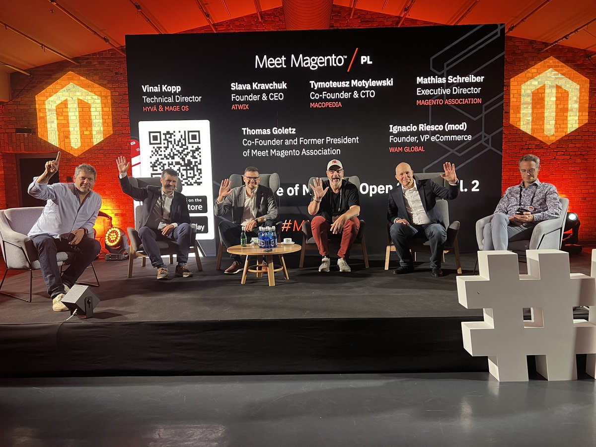 Meet Magento Poland 2024 (@meetcommercepl) on Twitter photo Let’s start with something big: <a href="/ignacioriesco/">Ignacio Riesco 🇪🇸 🌻</a> <a href="/tmotyl/">Tymoteusz Motylewski 🚢</a> <a href="/slkra/">Slava Kravchuk</a> <a href="/mattLefaux/">Mathias Schreiber</a> @thgoletz <a href="/VinaiKopp/">vinai.phtml 🌻</a>
„The Future of Magento Open Source” - a follow up discussion after MM in 2021. 🧡 #mm24pl Let’s start with something big: <a href="/ignacioriesco/">Ignacio Riesco 🇪🇸 🌻</a> <a href="/tmotyl/">Tymoteusz Motylewski 🚢</a> <a href="/slkra/">Slava Kravchuk</a> <a href="/mattLefaux/">Mathias Schreiber</a> @thgoletz <a href="/VinaiKopp/">vinai.phtml 🌻</a>
„The Future of Magento Open Source” - a follow up discussion after MM in 2021. 🧡 #mm24pl
