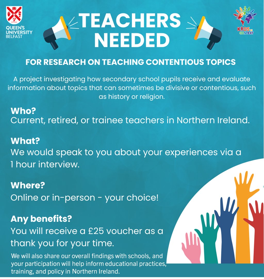 QUB - School of Psychology (@qubpsych) on Twitter photo Do you teach students divisive or contentious subjects?
We would love to learn more from your experience <a href="/QUBPsych/">QUB - School of Psychology</a>.
Find out more at:
ow.ly/cvK250TyVne Do you teach students divisive or contentious subjects?
We would love to learn more from your experience <a href="/QUBPsych/">QUB - School of Psychology</a>.
Find out more at:
ow.ly/cvK250TyVne